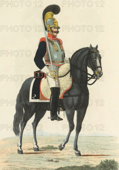 Curassier, on horseback, in large uniform, print, A Dutch cuirassier of the 2nd Regiment of