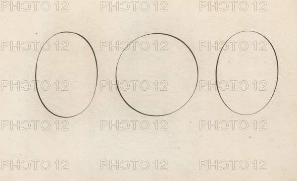 Three round shapes, closed, Mirror of Writing, print, album page, ornament print, From left to