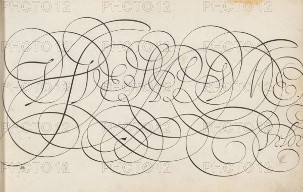 Writing example: Vive la plume, Mirror of Writing Konste, print, album page, ornament print, In