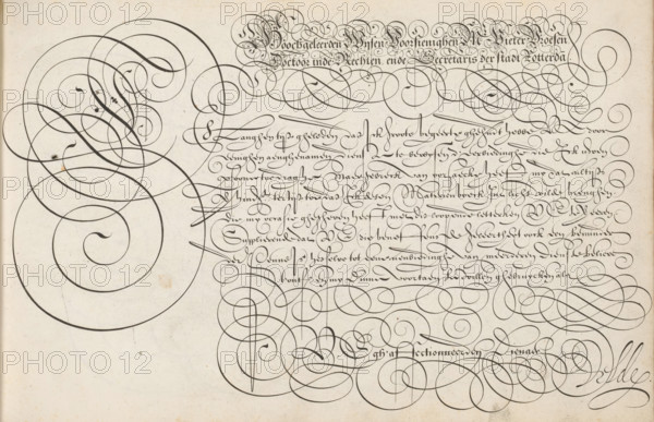 Writing example: Hoochgeleerden Wijsen, Spieghel der schrijfkonste, print, albumblad,