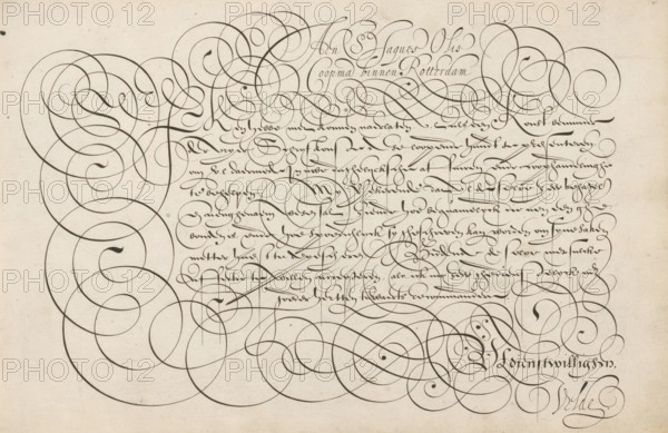 Writing sample: To S. Jacques Olis, Mirror of the Art of Writing, print, album page, ornamental