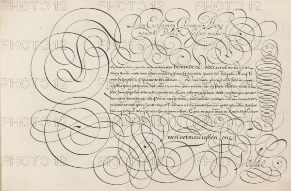 Writing sample: To the honorable pious Hans vanden Velde, Mirror of the Art of Writing, print,
