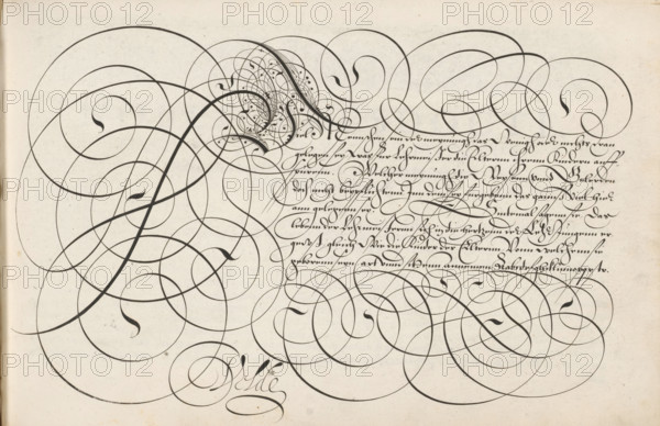 Writing example: Viel menschen, Spieghel der schrijfkonste, Thrésor litéraire, print, album page,