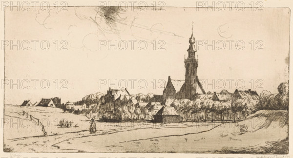 Veere (original title on object), print, The Zeeland city of Veere with the town hall to the right