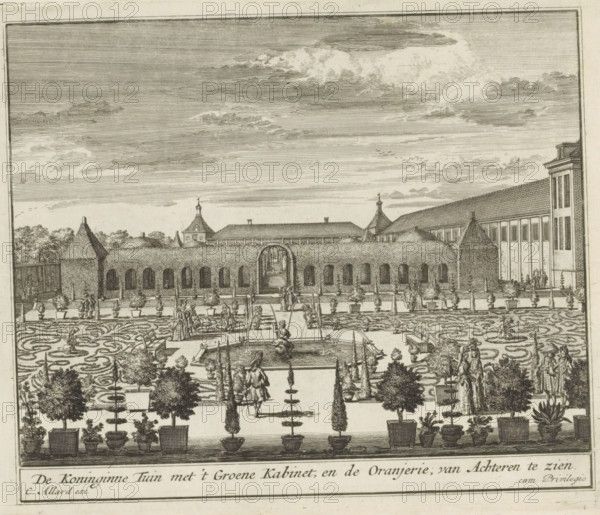 View of the Queen's Garden at Het Loo Palace, The Queen's Garden with the Green Cabinet, and the