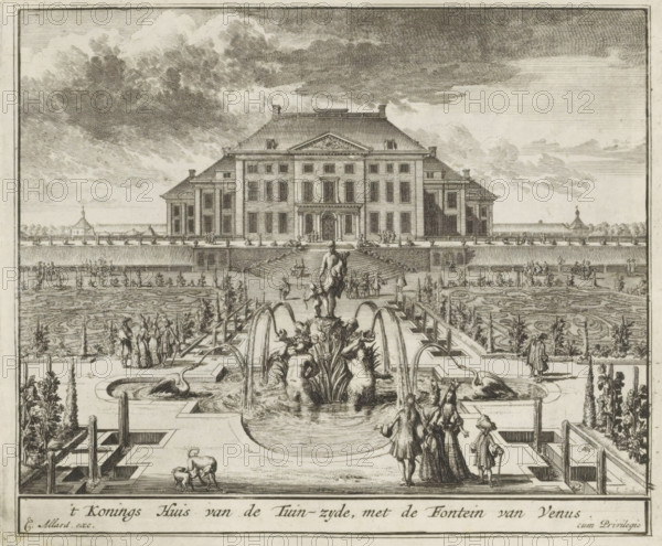 View of Het Loo Palace from the gardens, The King's House from the Garden Side, with the Fountain