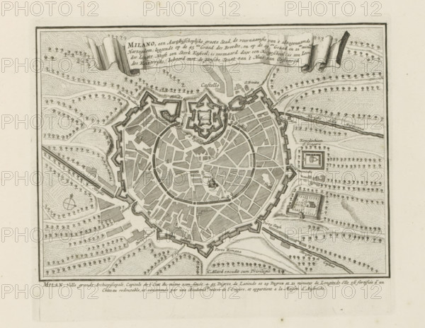 Milano, een archiepiscopal great city, Map of Milan, Les Principales Forteresses & Villes Fortes,
