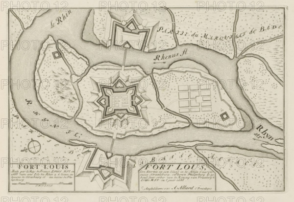 Plan of Fort Louis, Fort Lous, a fortress on an island in the Rhine, Les Principales Forteresses &