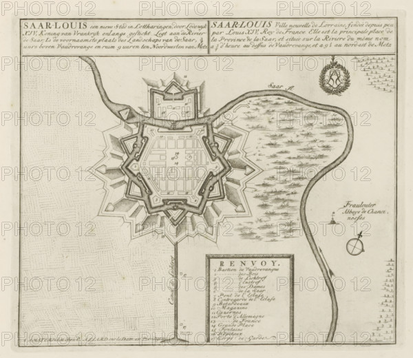 Map of Saarlouis, Saar-Louis a new city in Lorraine, recently founded by Louis XIV, King of France,
