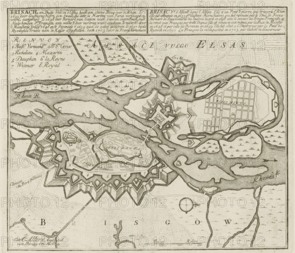 Brisach, a German city in Alsace, recaptured by the French in 1703, Map of Breisach, Les