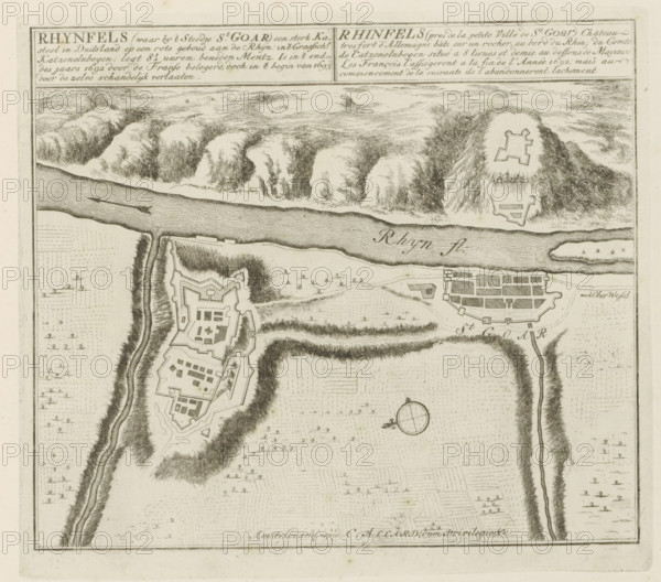 Map of Rheinfels Castle and the town of Sankt Goar, Rhynfels (where by the small town of St. Goar)