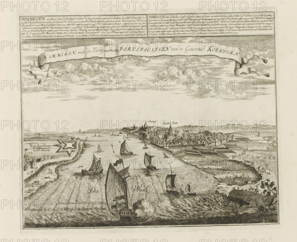 View of Nijmegen, Nimmegen, with the intended fortifications of General Koehoorn, a city in the