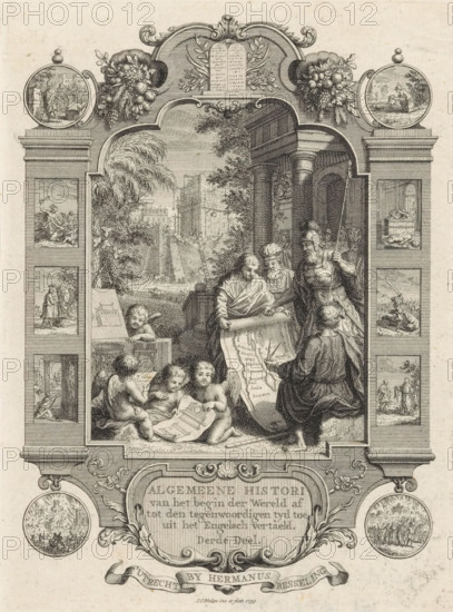 Cartouche with the division of Canaan among the twelve tribes of Israel, Title page front: Kornelis