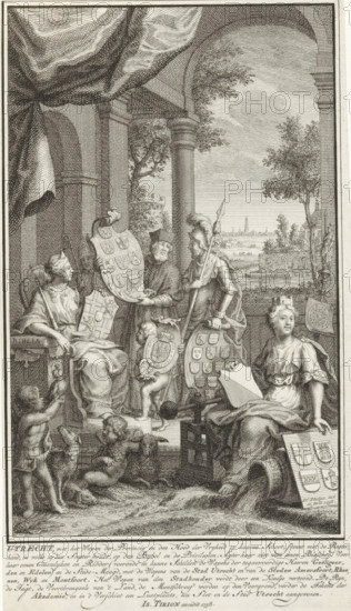 Title page for: Thomas Salmon and Jan Wagenaar, Tegenwoordige staat der Vereenigde Nederlanden,