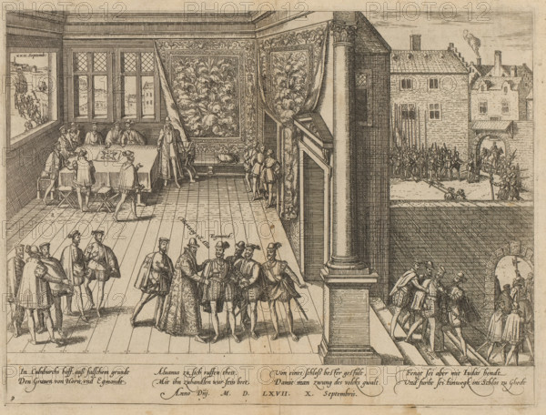 Capture of Egmond and Horne, 1567, Series 5: Dutch Events, 1566-1570, print, album page, Capture of