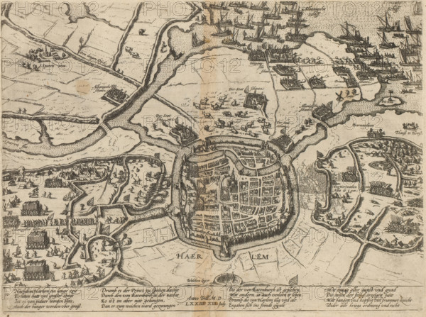 Siege of Haarlem, 1572, Series 6: Dutch Events, 1571-1576, print, album page, Map of the city of