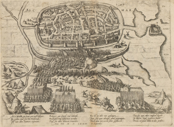 Siege of Alkmaar, 1573, Series 6: Dutch Events, 1571-1576, print, album page, Plan of the siege of