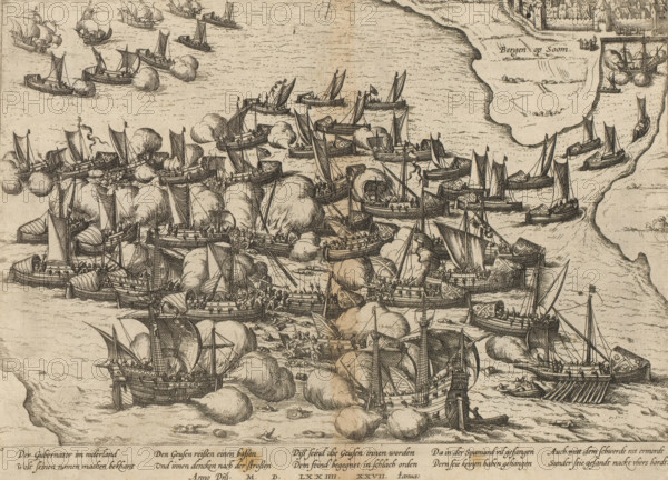 Naval Battle off Bergen op Zoom, 1574, Series 6: Dutch Events, 1571-1576, print, album page, Naval