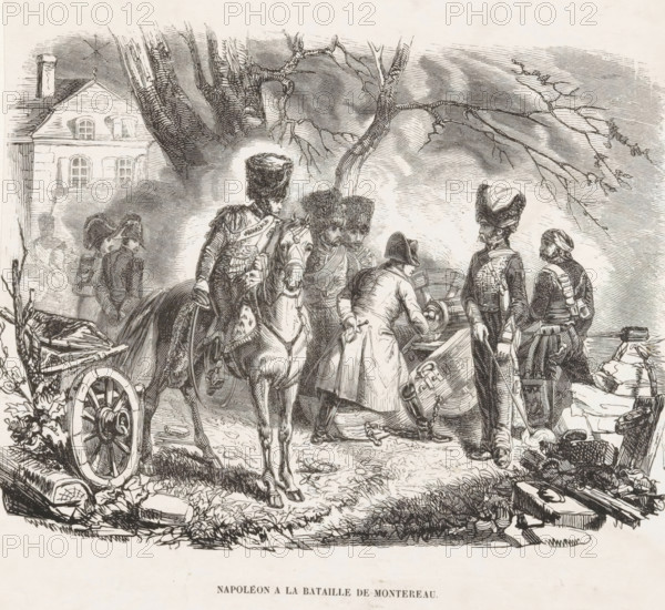 Napoléon a la bataille de Montereau, Napoleon at the Battle of Montereau, print, Napoleon stands