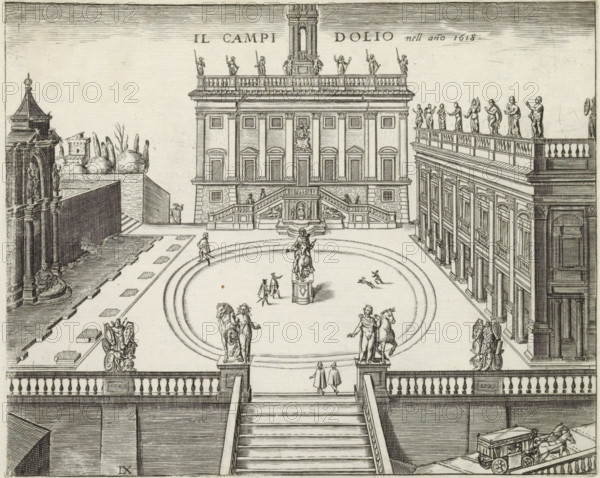 Il Campidolio nell ano 1618, Capitoline Hill in Rome, print, album page, View of the Capitol Hill