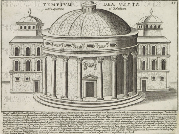 Temple of Vesta in Rome, Templum deae Vestae, Antiquae Urbis Splendor, Ancient monuments, print,