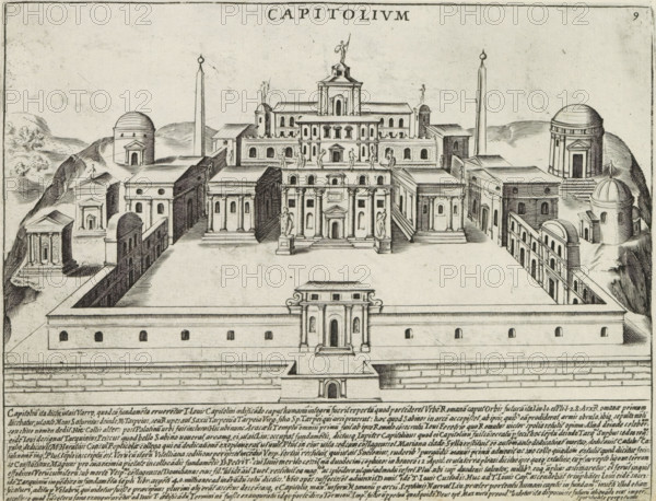 Capitolium, Capitoline Hill in Rome, Antiquae Urbis Splendor, Ancient monuments, print, album page,