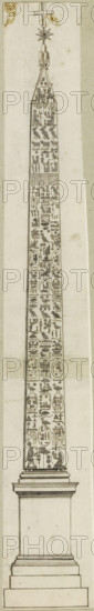 Egyptian obelisk, drawing, album page, The drawing is part of an album., Italy, c. 1550 - c. 1650,