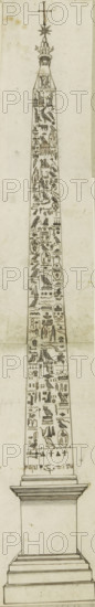 Egyptian obelisk, drawing, album page, The drawing is part of an album., Italy, c. 1550 - c. 1650,