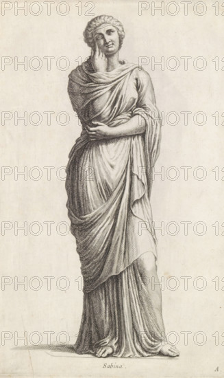 Sculpture of Sabina, Sabina, print, album page, Series number, 1, 12, Classical sculpture of a