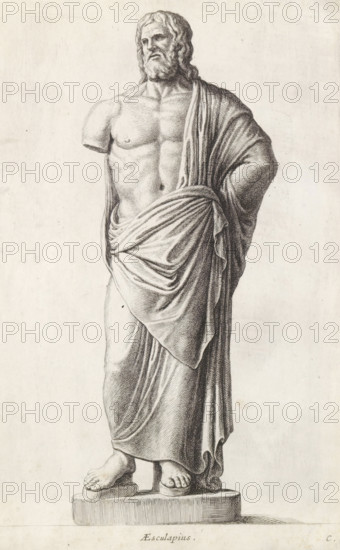 Aesculapius, Sculpture of Asklepios, print, album page, Series number 3, 12, Classical sculpture of