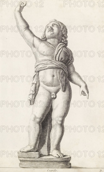 Sculpture of Amor, Cupid, print, album page, Series number, 4, 12, Classical sculpture of a boy