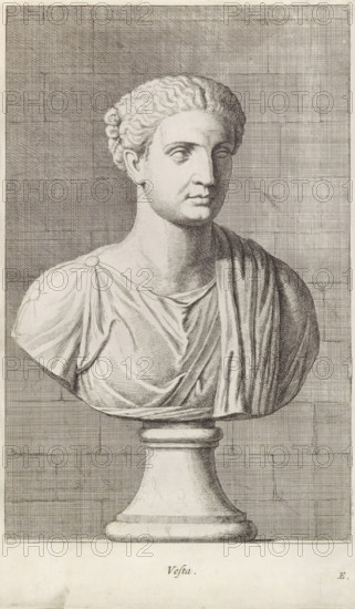 Vesta, Bust of the goddess Vesta, print, album page, Series number, 5, 12, Classical bust of a