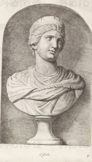 Bust of the goddess Cybele, Cijbele, print, album page, Series number, 6, 12, Classical bust of a
