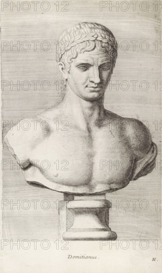 Domitian, Bust of Emperor Domitian, print, album page, Series number, 8, 12, Classical bust of a