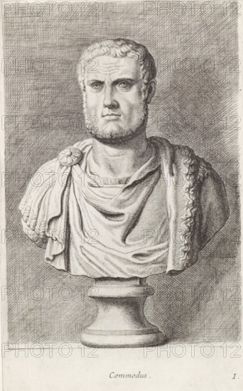 Bust of Emperor Commodus, Commodus, print, album page, Series number, 9, 12, Classical bust of a