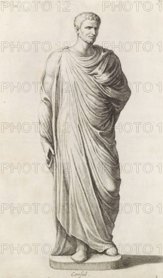 Sculpture of a consul, Consul, print, album page, Series number, 1, 98, Classical sculpture of a