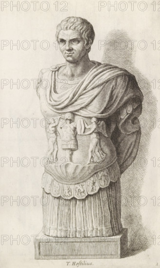 T. Hostilius, Sculpture of Tullus Hostilius, print, album page, Series number, 2, 98, Classical