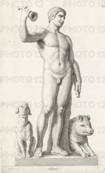 Sculpture of Adonis, Adonis, print, album page, Series number, 9, 98, Classical sculpture of Adonis