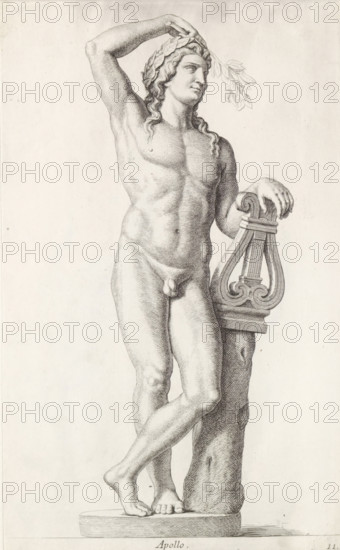 Apollo, Sculpture of Apollo, print, album page, Series number, 11, 98, Classical sculpture of