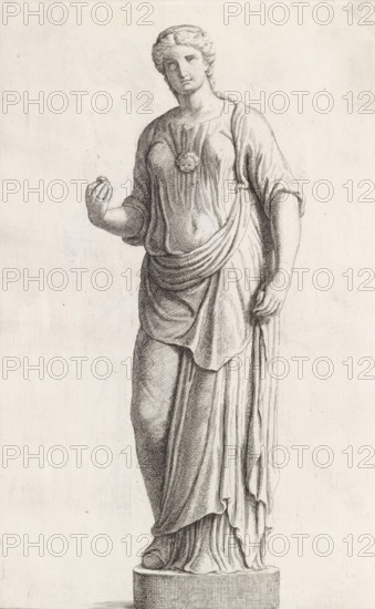 Sculpture of a standing woman, print, album page, Series number, 14, 98, Classical sculpture of a