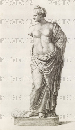Sculpture of a standing woman, print, album page, Series number, 17, 98, Classical sculpture of a