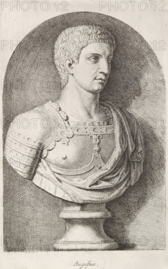 Augustus, Bust of Emperor Augustus, print, album page, Series number, 23, 98, Classical bust of a