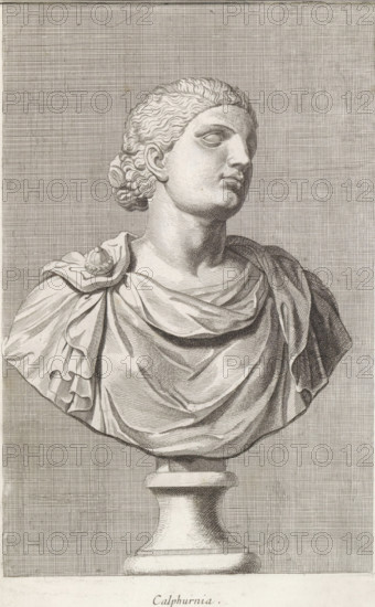 Bust of Calpurnia Pisonis, Calphurnia, print, album page, Series number, 25, 98, Classical bust of
