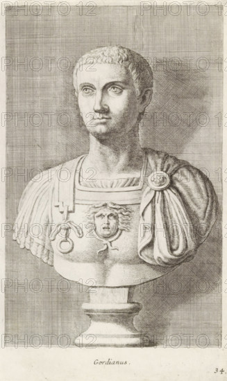 Bust of Emperor Gordianus III, Gordianus, print, album page, Series number, 34, 98, Classical bust
