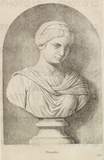 Terentia, Bust of Terentia, print, album page, Series number, 39, 98, Classical bust of a woman