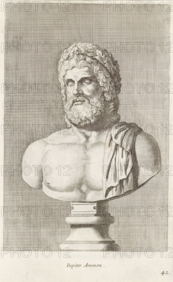 Jupiter Ammon, Bust of Jupiter, print, album page, Series number, 42, 98, Classical bust of a