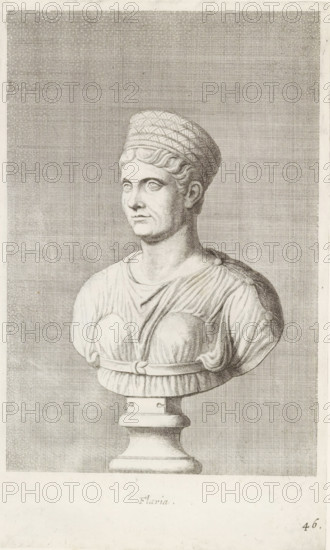 Bust of Flavia, Flavia, print, album page, Series number, 46, 98, Classical bust of an older woman