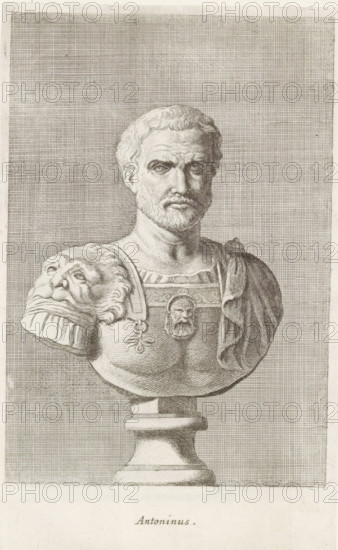 Bust of Antoninus, Antoninus, print, album page, Series number, 48, 98, Classical bust of a man in