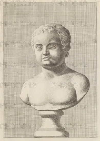 Bust of a boy, print, album page, Series number, 57, 98, Classical bust of a boy with a bare torso,