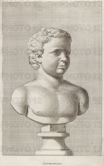Germanicus, Bust of Germanicus, print, album page, Series number, 58, 98, Classical bust of a boy